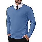 CRYSULLY Men's V Neck Sweater Knitted Pullover Casual Soft Lightweight Long Sleeve Dress Sweater