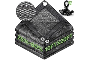 FOTMISHU 75%-80% Shade Cloth 10ftx20ft Heavy Duty Anti-Aging Sun Mesh UV Resistant Net, Sunblock Garden Shade Mesh Tarp for Plant Cover, Barn or Kennel, Flowers, Plants, Used for 3 Years or Even Long