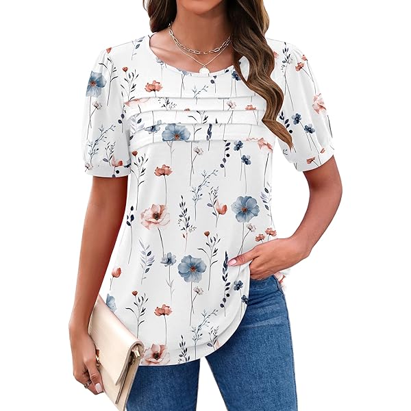 Zeagoo Blouse for Women Dressy Casual Petal Short Sleeve