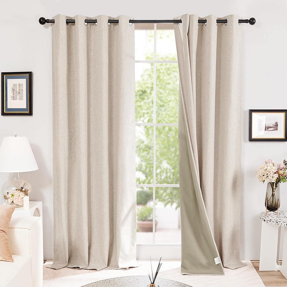 Deconovo Total Blackout Curtains Faux Linen Eyelet Pale Khaki 2x W66xL90