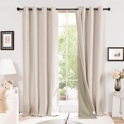 Deconovo Total Blackout Curtains Faux Linen Eyelet Pale Khaki 2x W66xL90