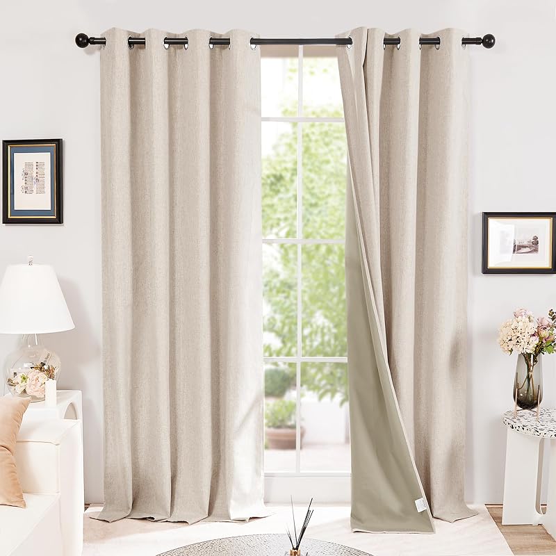 Deconovo Total Blackout Curtains Faux Linen Eyelet Pale Khaki 2x W66xL90
