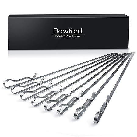 Rawford Grillspieße - 8er Set Schaschlikspieße aus hochwertigem Edelstahl - Extrem widerstandsfähige Spieße - inklusive Pfleg