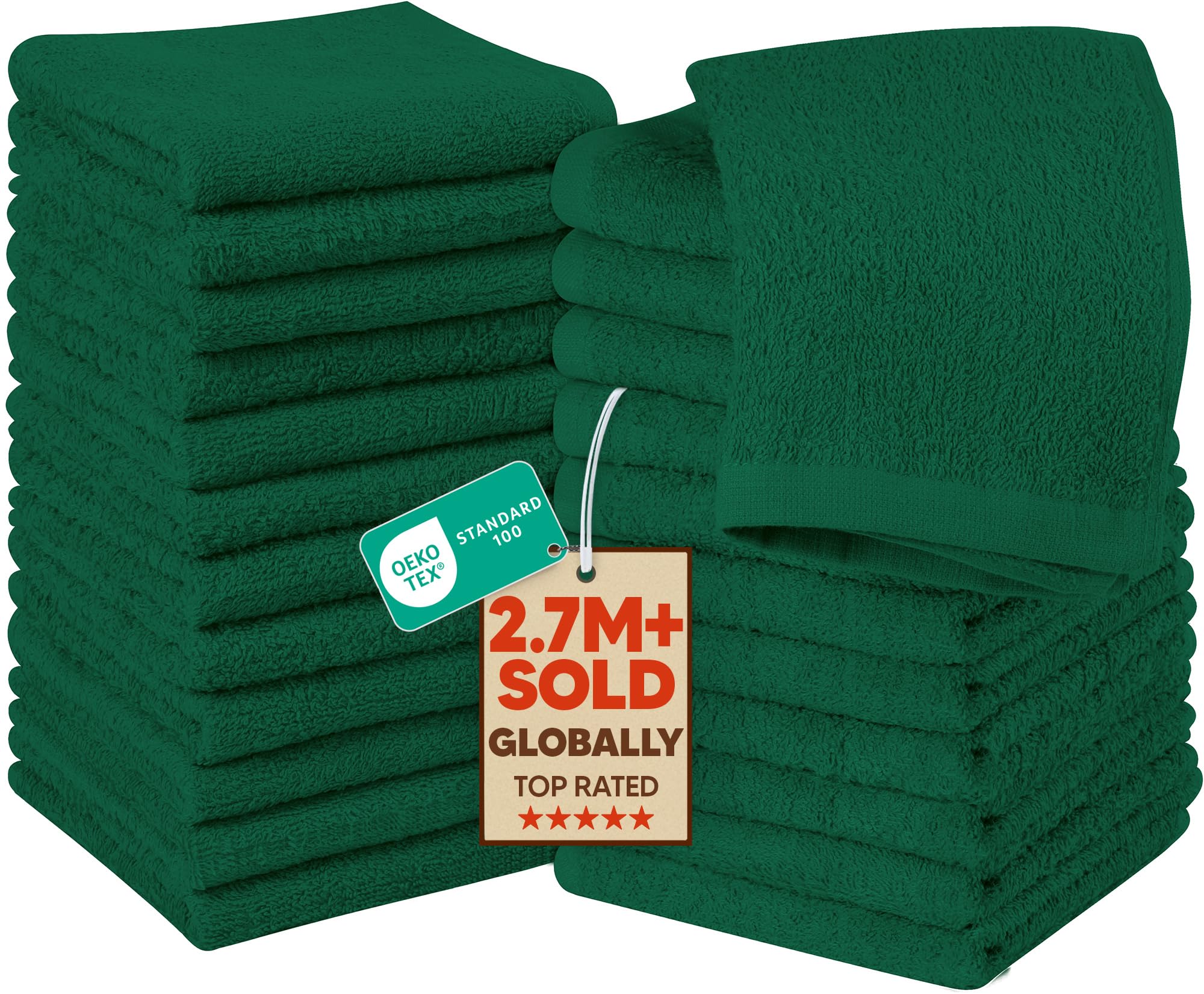 Utopia Towels Cotton Washcloths Set - 100% Ring Spun Cotton, Premium Quality Flannel Face Cloths, Highly Absorbent and Soft Feel Fingertip Towels (24 Pack, Hunter Green)