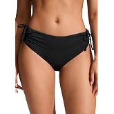 CRZ YOGA Mid Waisted Ruched Bikini Bottoms | Mid Cut Leg, Medium Bum Coverage, Adjustable Side Tie, Swim, Bathing Suit Briefs for Women