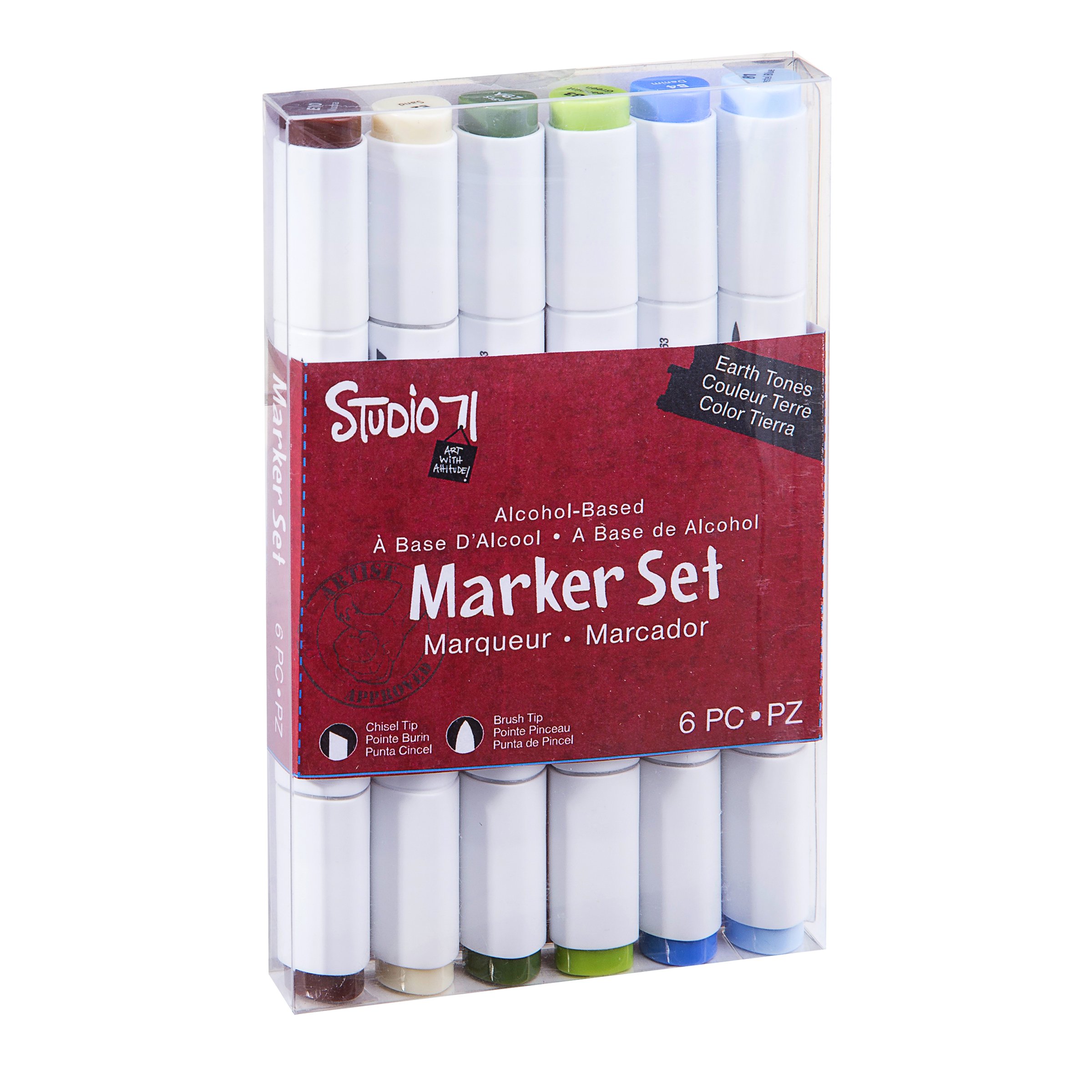 Darice 30038421 Studio 71 Alcohol-Based Marker Set, Earth Tones, 6 piece, Ink