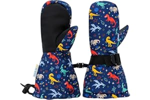 JAN & JUL Toddler Warm Ski Gloves for Winter Waterproof (Space Dinos, M: 4-6 Years)