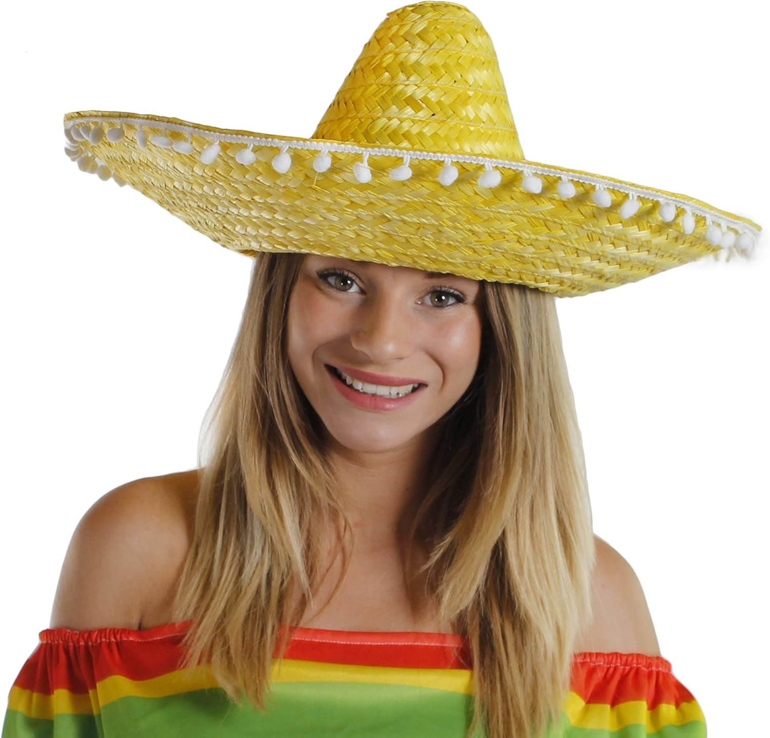 MEXICAN YELLOW SOMBRERO + MOUSTACHE NOVELTY FANCY DRESS ACCESSORY HAT