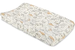 Crane Baby Woodland Quilted Changing Pad Cover, Animal Fox Print, Cotton Sateen, Secure Elastic Fit, Neutral Woodland Animal Nursery Decor for Boys and Girls, Diaper Changing Pad Cover