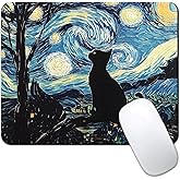 Black Cat Mouse Pads for Desk, Portable Moon Starry Night Computer Mouse Pad Small Square Mousepad, 9.5" x 7.9" Non-Slip Rubber Base Design for PC & Wireless Laptop Home Office Accessories