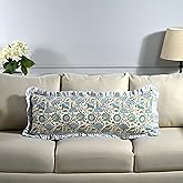 Ridhi Block Print Asparagus Green 36"x14" Set 1-100% Cotton Ruffle Lumbar Sham Cover Boho Floral Pillowcase, Farmhouse Cottagecore Bedding, Soft Decorative Cover Gift for Spring, Easter, Valentine