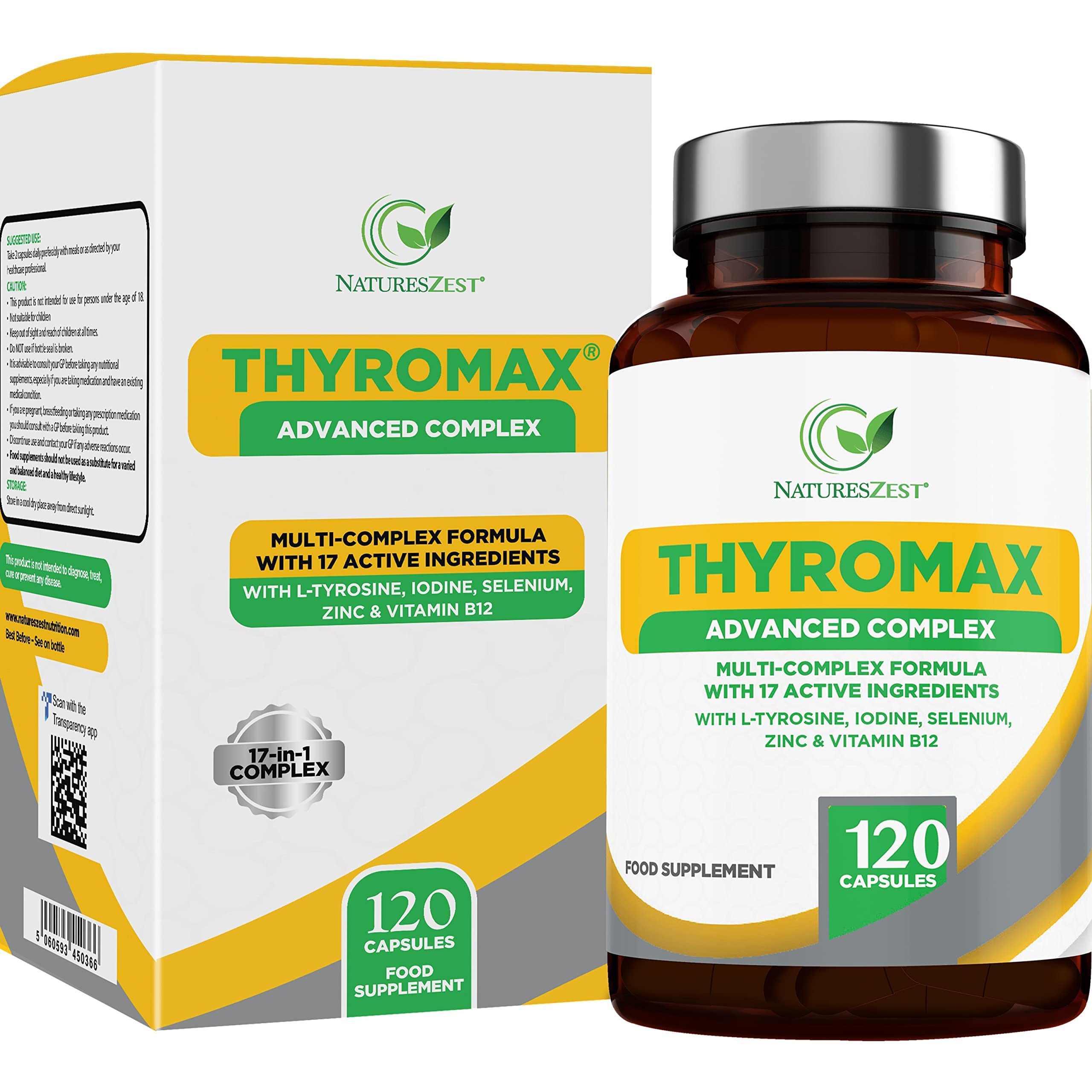 ThyroMax - Thyroid Support Supplement - 120 Vegan Capsules - 17 Active Ingredients Including Iodine, L-Tyrosine, Ashwagandha, B12 and Zinc - Energy & Focus Formula -UK Made, 2 Month's Supply