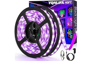 YQNLIFA 40FT Black Light Strip, Blacklight Flexible & Adhesive 720 LEDs, Black Light for Halloween, Neon Party, Birthday, Display Uranium Vaseline Glass, Posters, Curing Resin, Non-Waterproof Decor
