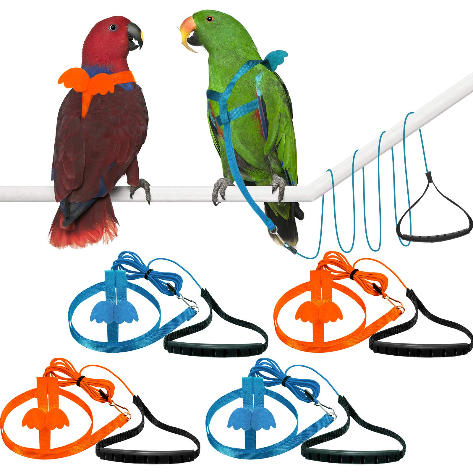 Shappy 4 Pieces Pet Parrot Bird Harness Leash Adjustable Bird Flying Harness Traction Rope with Cute Wing for Parrots Pigeons Budgerigar Lovebird Cockatiel Mynah Outdoor Training Toy