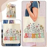 ViEinkaufen Auntie Gifts Canvas Tote Bag with Inner Pocket Makeup Bag Keyring view 2