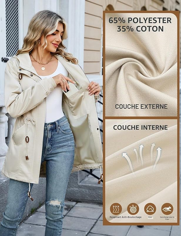 Veste Mi-Saison Femme Légère Blouson à Capuche