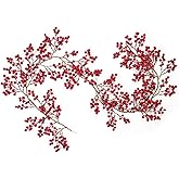 DearHouse 6FT Red Berry Garland, Flexible Artificial Red and Burgundy Berry Garland for Indoor Outdoor Hone Fireplace Decoration for Winter Christmas Holiday New Year Decor