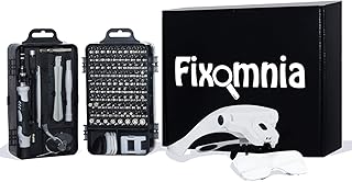 FIXOMNIA Reparatur-Kit Set mit 122 Teilen –Werkzeugset zur Reparatur von Handy Display Smartphone Laptop PC Notebook – Elektronik Präzisions Schraubendreher - Schraubenzieher Set + Lupenbrille