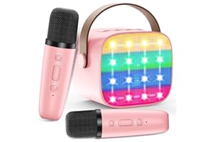 MICQUTR Bluetooth Karaoke Machine Toy for Kids- Mini Karaoke with 2 Wireless Microphone, Voice Changer & LED Lights, Portable Karaoke Mic for 3-8 Year Old Girls, Great for Birthday Home Party