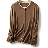 Ciovkis Women's Merino Wool Blend Cardigan 2025 Fall Winter Fake Two Piece Color Block Crewneck Long Sleeve Knit Sweater