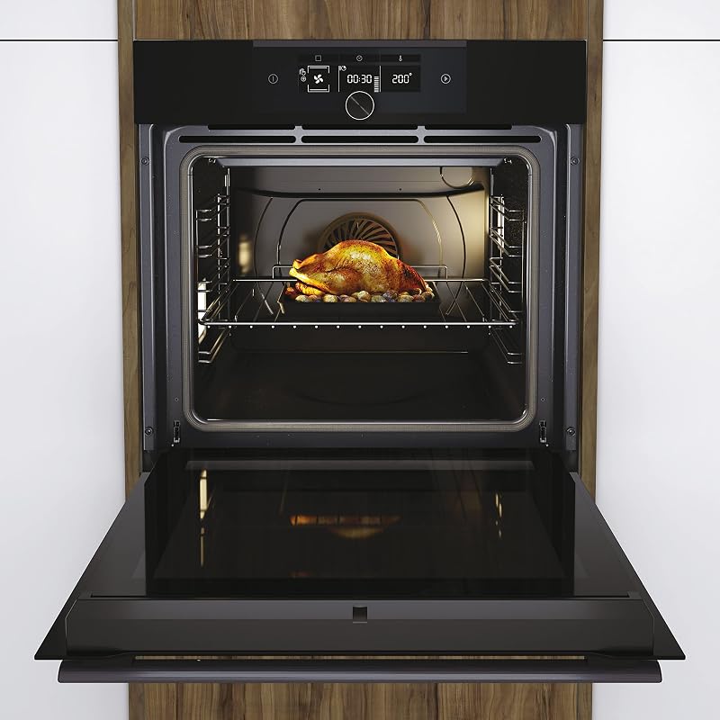 I-Turn Série 4 HWO60SM5F8BH - Forno multifunções, conectividade pirolítica, WIFI e Bluetooth, capacidade de 70L, 13 funções, controlo rotativo e ecrã digital, iluminação lateral, preto