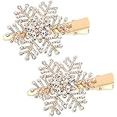 Vogueknock Snowflake Hair Clips Christmas Holiday Big Sparkle Rhinestone Snowflake Hairpin Barrette Winter Wedding Bridal Hairstyle Salon Accessories (Gold)