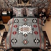 Erosebridal Western Bed in a Bag Queen Comforter Set 7 Piece | Southwest Native Geometric Bedding Sets Exotic Nordic Style Aztec Comforter and Sheet Set, Sriped Triangle Diamond Bed Sets,Grey