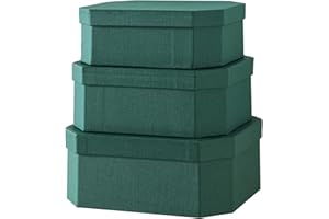 Soul & Lane Octagon Textured Decorative Boxes for Organizing, Set of 3 Nesting Cardboard Storage Containers for Gifts, Durable Memory Boxes for Keepsakes, Forest Green