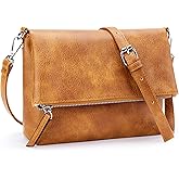 KALIDI Vintage Vegan Leather Crossbody Bag PU Shoulder Bag Handbag Multiple Pockets Adjustable Removable Strap Women