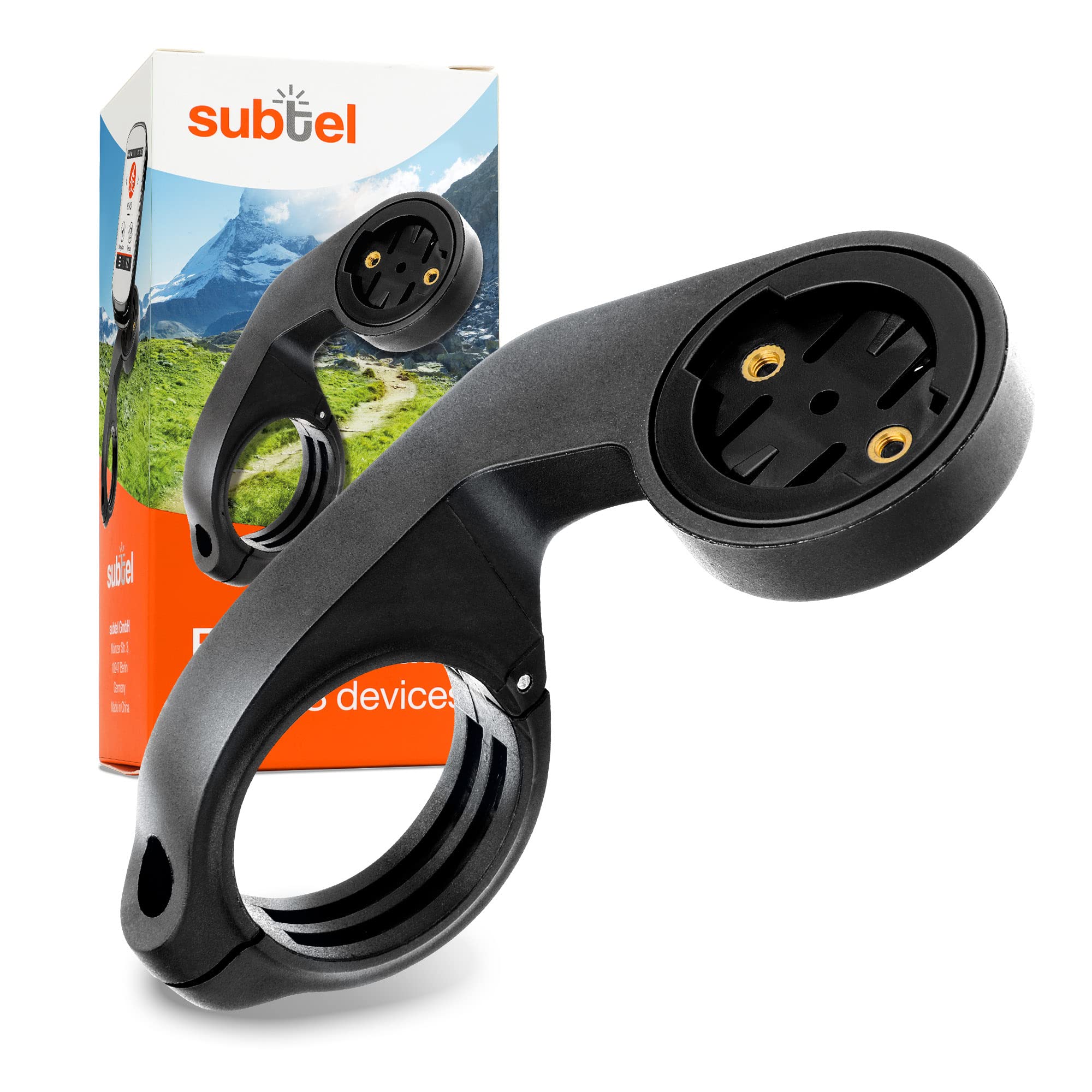 subtel Handlebar Mount – Bracket for GPS & Cycling Computer – compatible with Garmin Edge 1040, 1030, 1000, 830, 820, 800, 530, 520, 500 – Fits handlebars Ø 25mm to 35mm – Black