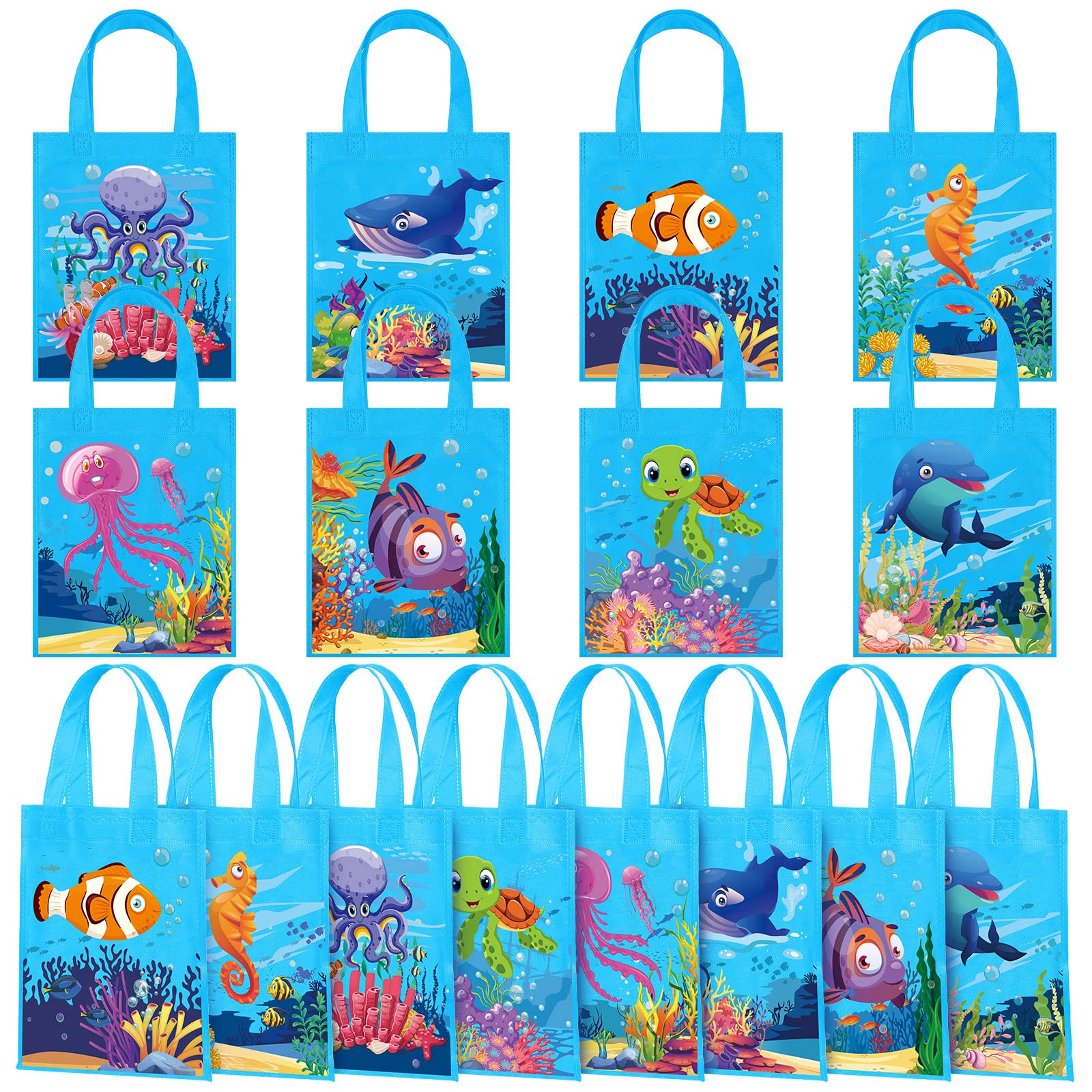 Photo 1 of 24 Pcs Sea Animals Party Gift Bags Shark Turtle Ocean Themed Goodie Treat Bag Under the Sea Party Birthday Decorations for Baby Shower Birthday Kids Gifts Supplies Favors
