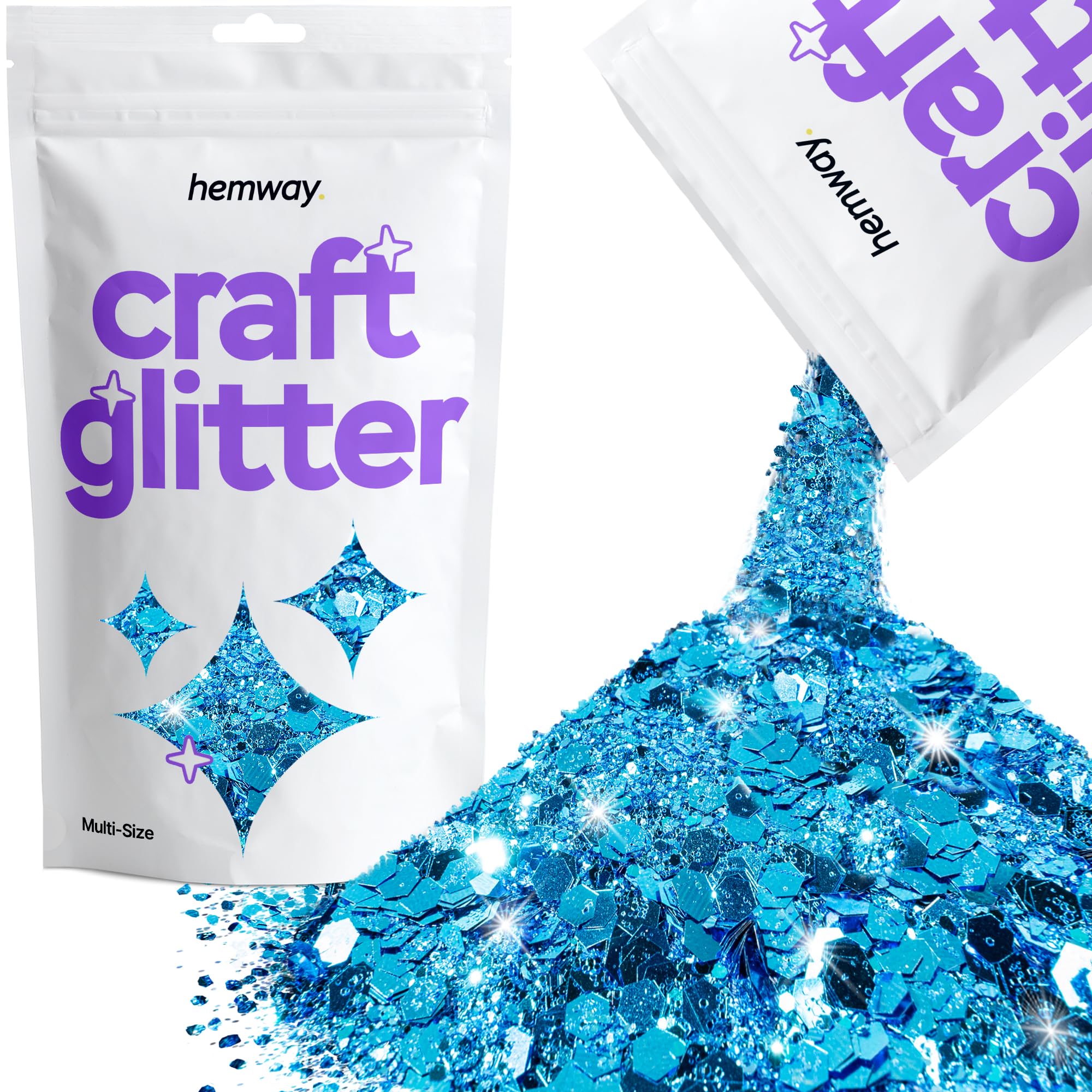 Hemway Craft Glitter Ocean Blue 100g Multi Size Glitter for Crafts, Resin, Cosmetic, Nail, Face, Body, Festival, Tumblers, Art, Candle, Crafting
