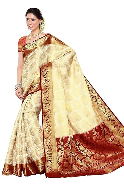 Tulip Frauen Silk Saree Off White