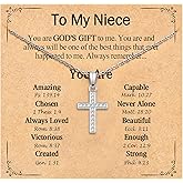 PODLEV Christian Gifts for Women Girls, 16"+2" Silver Plated CZ Cross Pendant Necklace, Confirmation Baptism Christmas Religious Gift Ideas for Daughter Granddaughter Niece Goddaughter Friend Sister