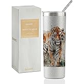 Onebttl Tiger Gifts 20oz Cup for Women, Girls, 20 oz Glitter Stainless Steel Tumbler - Sit