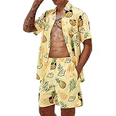Poekuao Men's Hawaiian Matching Set Summer Beach Outfits 2 Piece Flower Tropical Short Sleeve Cuban Shirts and Shorts Suits