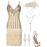 MTITE Women's Flapper Dresses 1920s,Great Gatsby Dresses Sequin Fringe Cocktail Dress Roaring 20s Dress for Harlem Nights