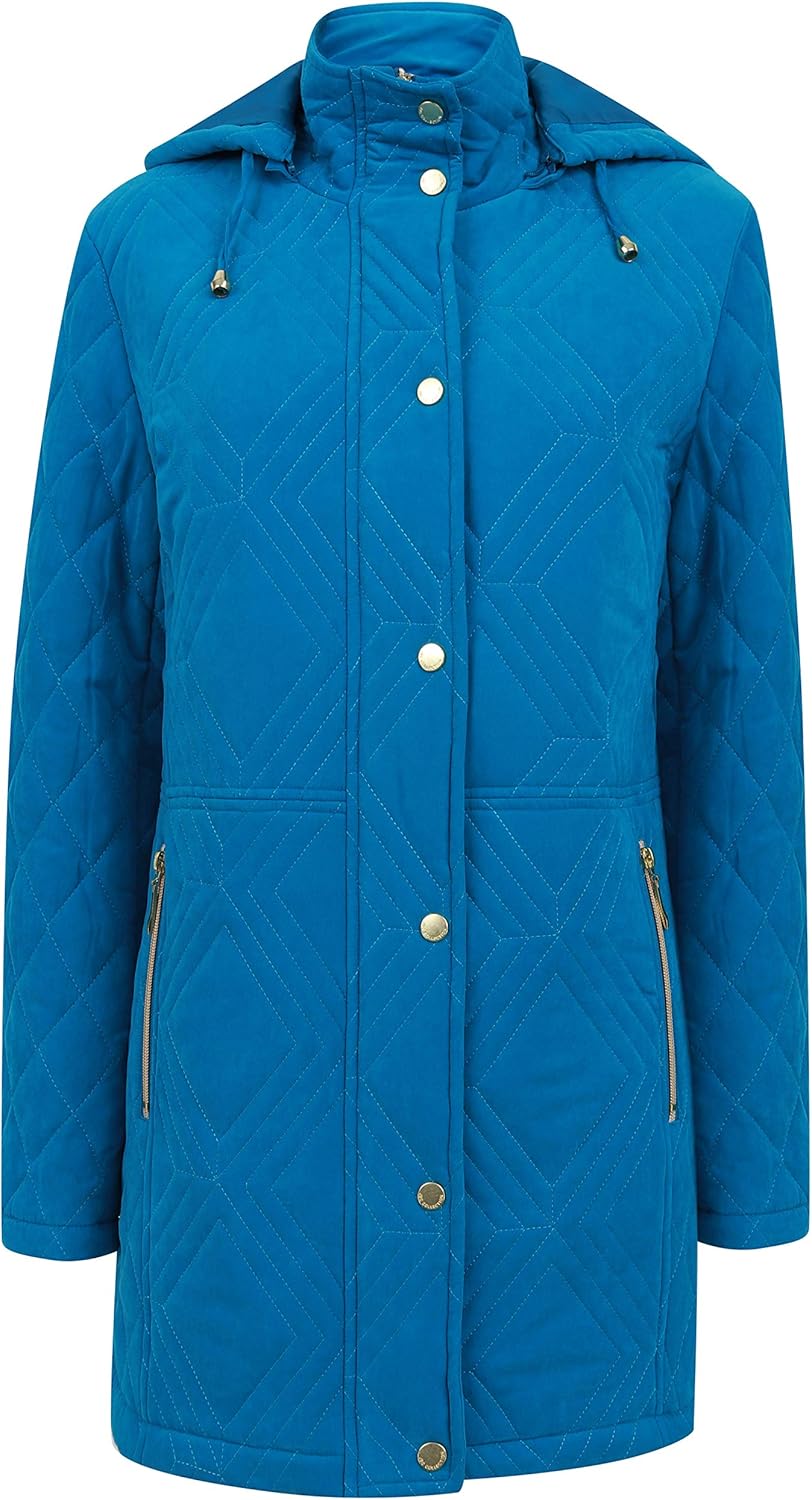 ELEGANTE Women Ladies Warm Winter Quilted Design Funnel Neck Coat with