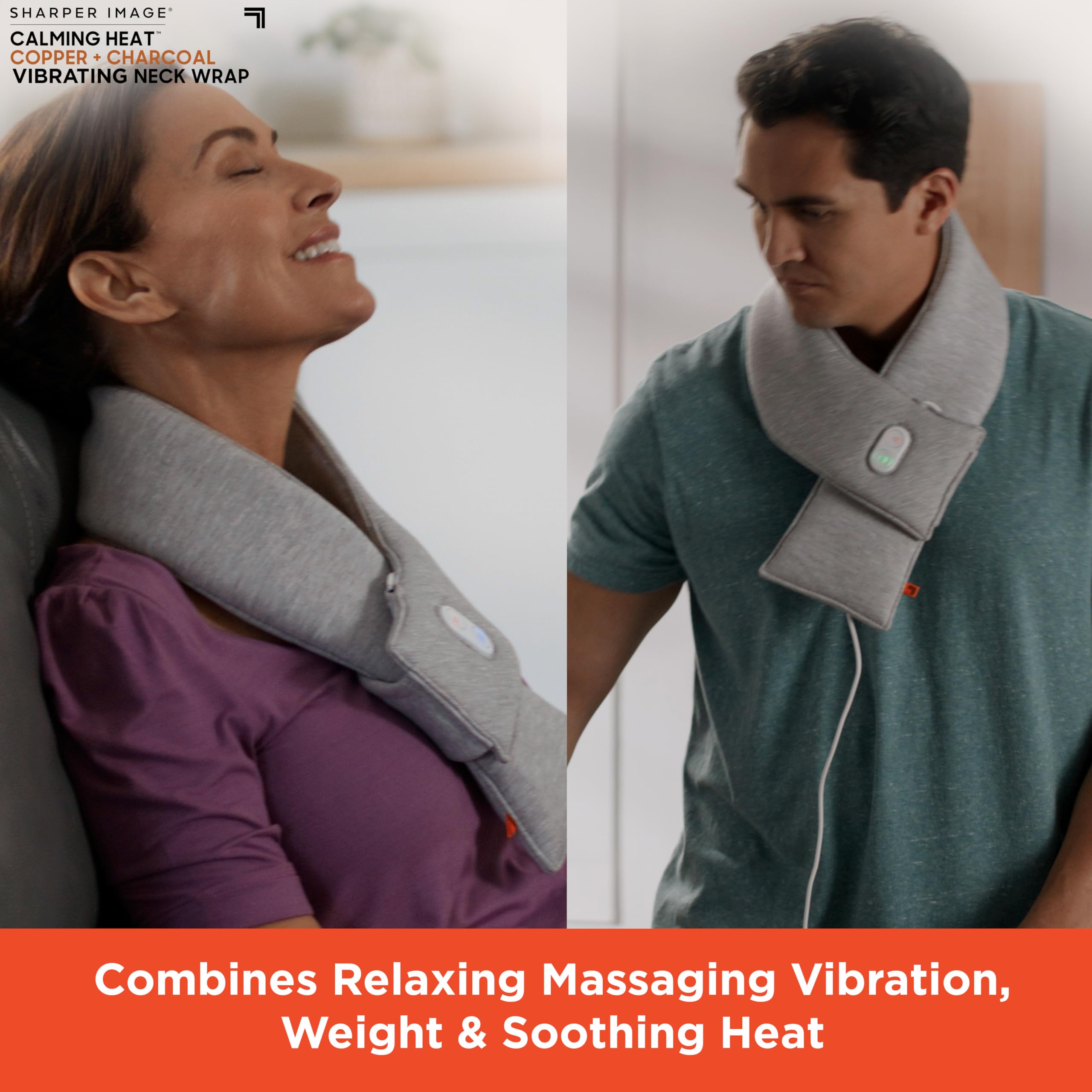 Calming Heat Neck Wrap Includes Portal Power Pack by Sharper Image Copper & Charcoal Infused Personal Electric Neck Heating Pad with Vibrations, 3 Heat & 3 Vibration Settings- 9 Relaxing Combinations