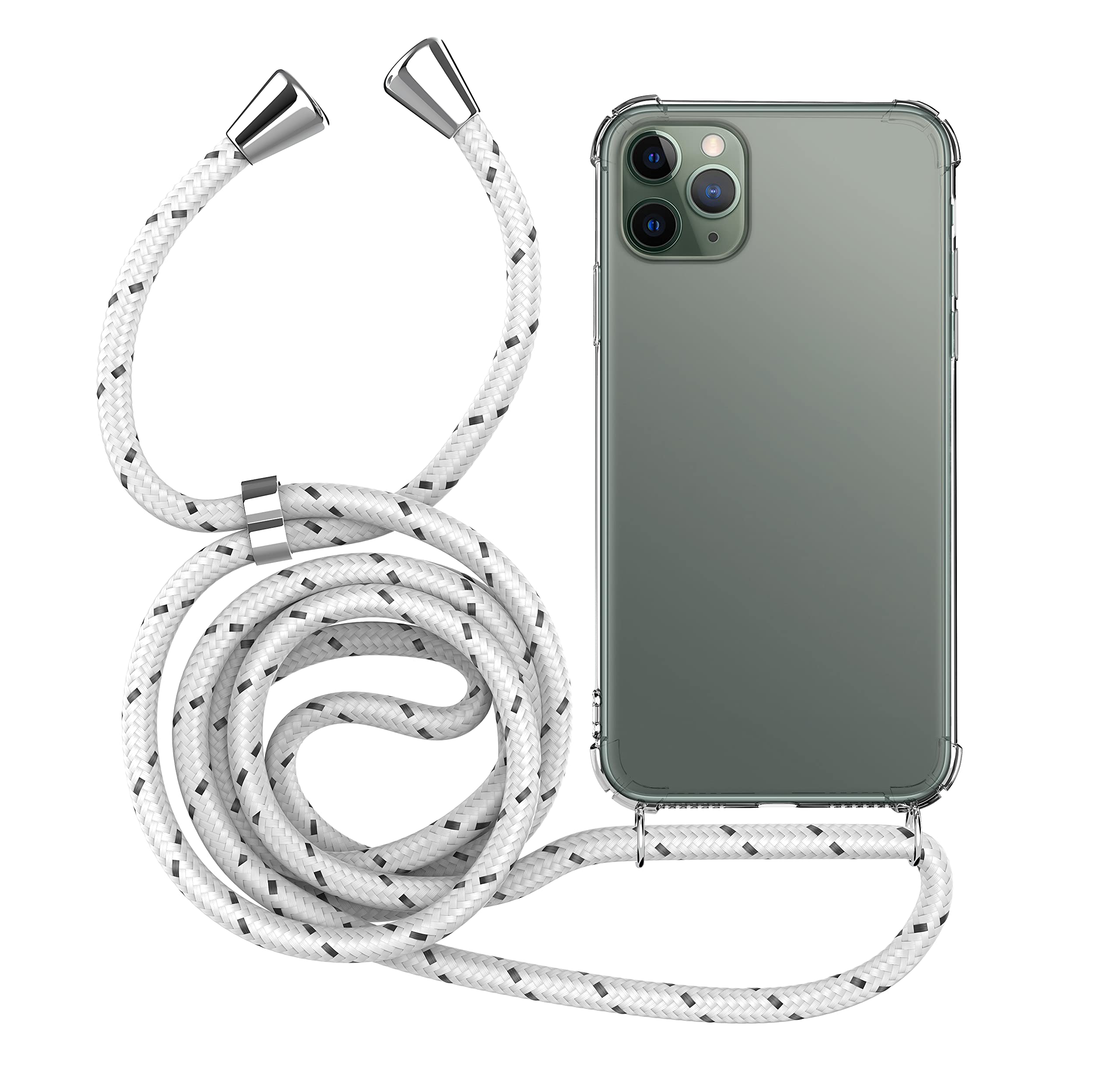 MyGadget Strap Case for Apple iPhone 11 Pro Max - Crossbody Phone Cover - TPU Silicone Case with Neck Holder - Cord Lanyard Carrier with Rope in White