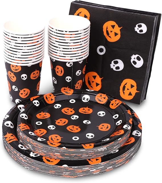Halloween Disposable Dinnerware Set (Serves 24) Halloween Party Supplies with 48 Paper Plates