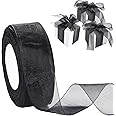 Outus Sheer Organza Ribbon for Gift Wrapping Chiffon Tulle Mesh Ribbon Clear Weeding Christmas Tree Decor DIY Crafts(1.6 Inch Wide 49 Yard Long,Black)