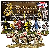 Wargames Delivered - Victrix 28mm Medieval Knights Miniatures Model Set | Bonus Miniature STL Download 18 Knights &amp; Barded Horses, 54 Helmets, 30 Lances, 24 Shields for Crusades Ancient Wargaming