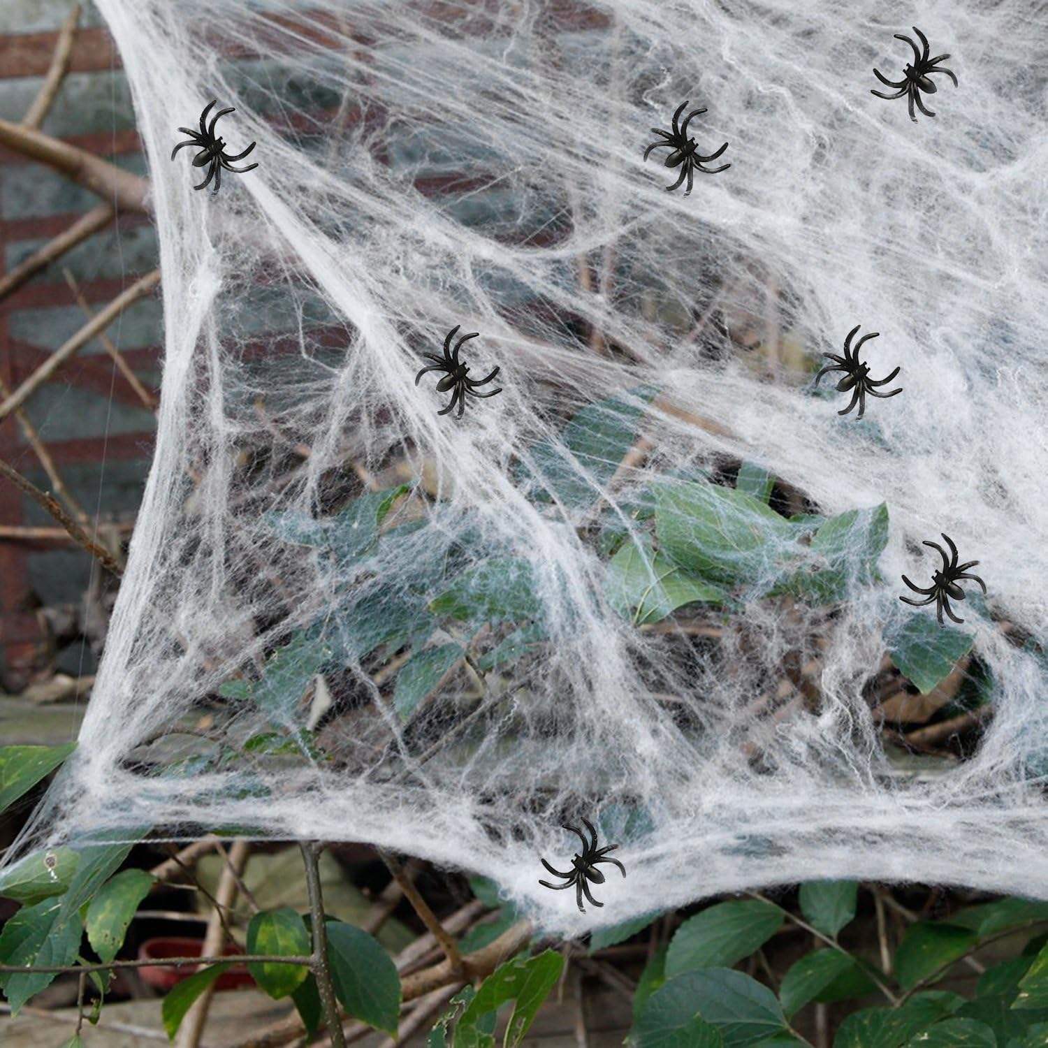 AOSTAR Halloween Stretch Spider Webs Indoor & Outdoor Spooky Spider Webbing with 50 Fake Spiders for Halloween Decorations: Toys & Games