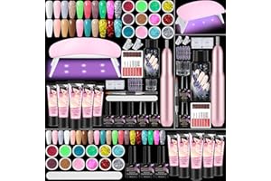 Cooserry Poly Gel Nail Kit: for Beginners with U V Light and Drill Poly Gel Kit Nude White Clear All-in-1 Poly Extension Nail Kit with Base Top Coat Manicure Salon French Nail Art DIY