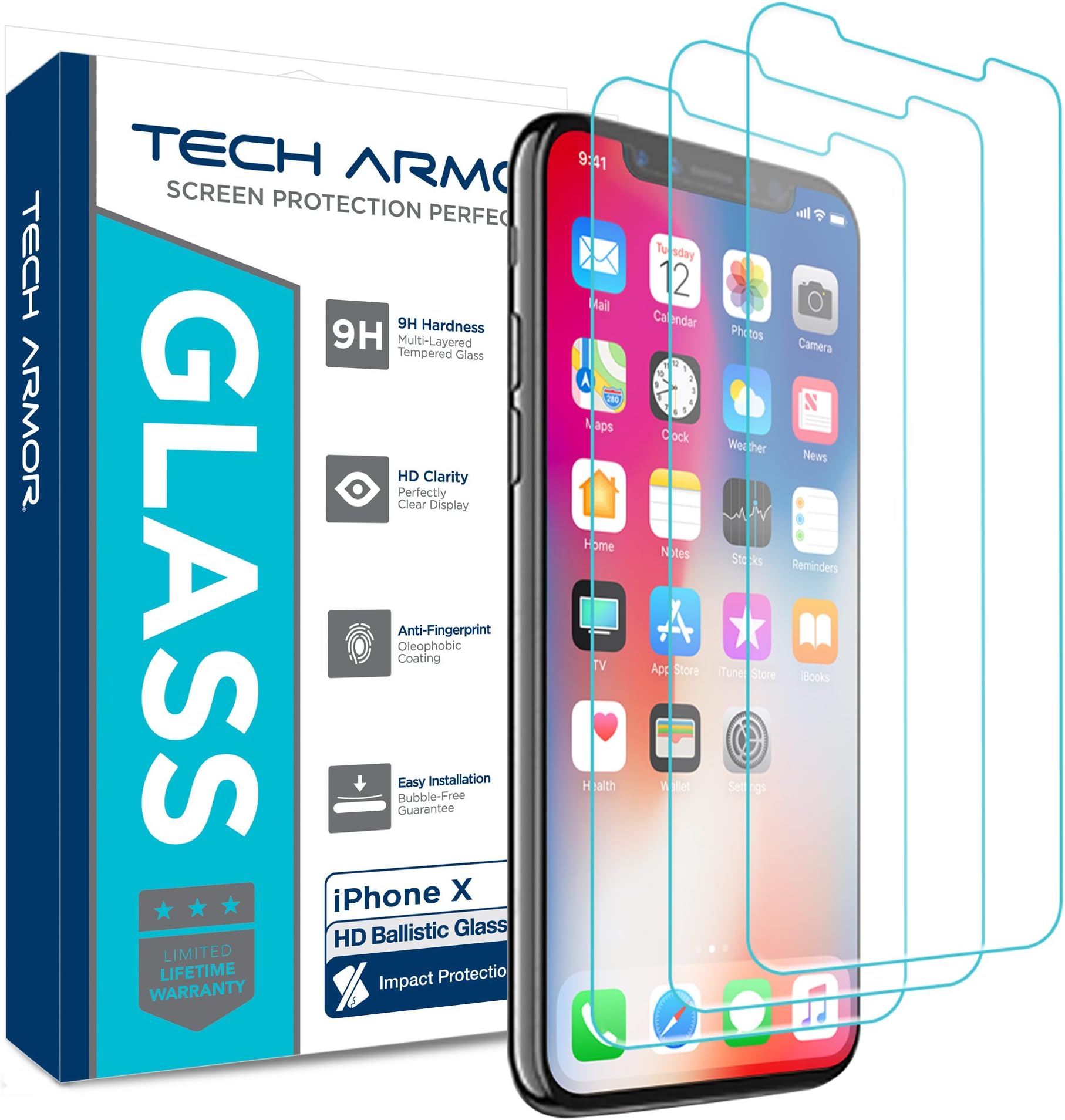 Tech Armor Ballistic Glass Screen Protector for Apple iPhone 11 Pro/iPhone Xs/iPhone X - Case-Friendly Tempered Glass [3-Pack], Haptic Touch Accurate Designed for NEW 2019 Apple iPhone 11 Pro