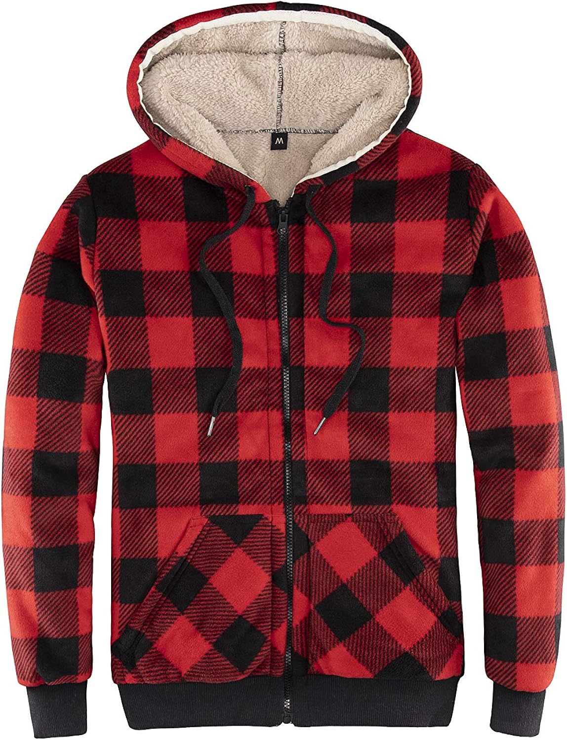 ThCreasa Womens Sherpa Fleece Lined Hoodie Jacket Plaid Flannel Zip up Hooded Sweatshirt Jackets: Clothing