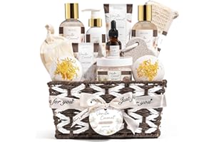 MAYICIVO Christmas Birthday Gifts for Women, Vanilla Coconut Relaxing Spa Gift Baskets for Women Self Care Package Bath Gift Set, Home Bath and Body Kit Pampering Gifts for Womens Mom Her Friends Sister Wife
