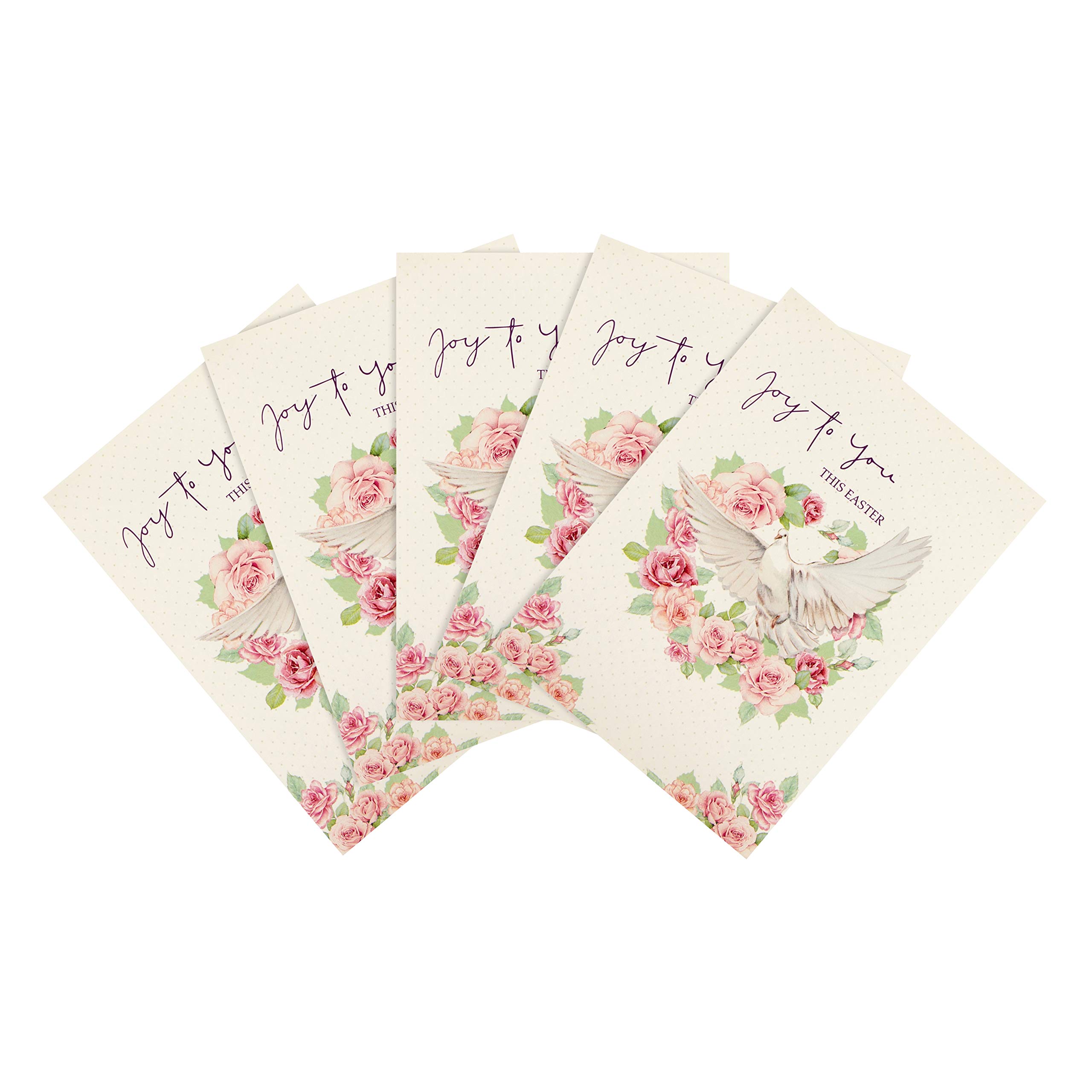 Hallmark Easter Card Multipack, Pack of 5 Easter Cards, Dove & Roses Design, Traditional Design, White, Pink