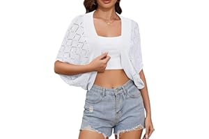 Jiflora Women's Summer Lightweight Crochet Cardigan Shrug Open Front Batwing Sleeve Knit Summer Boho Cover Up